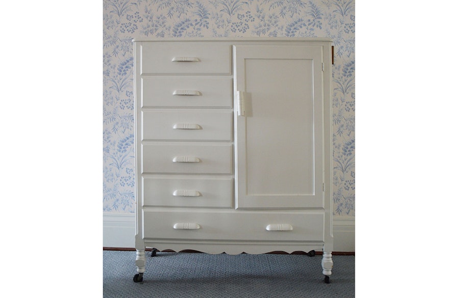 Vintage White-Painted Chifferobe Cabinet