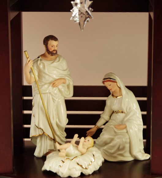 Lenox Wooden Creche with Classic Nativity Holy Family Porcelain Figurines