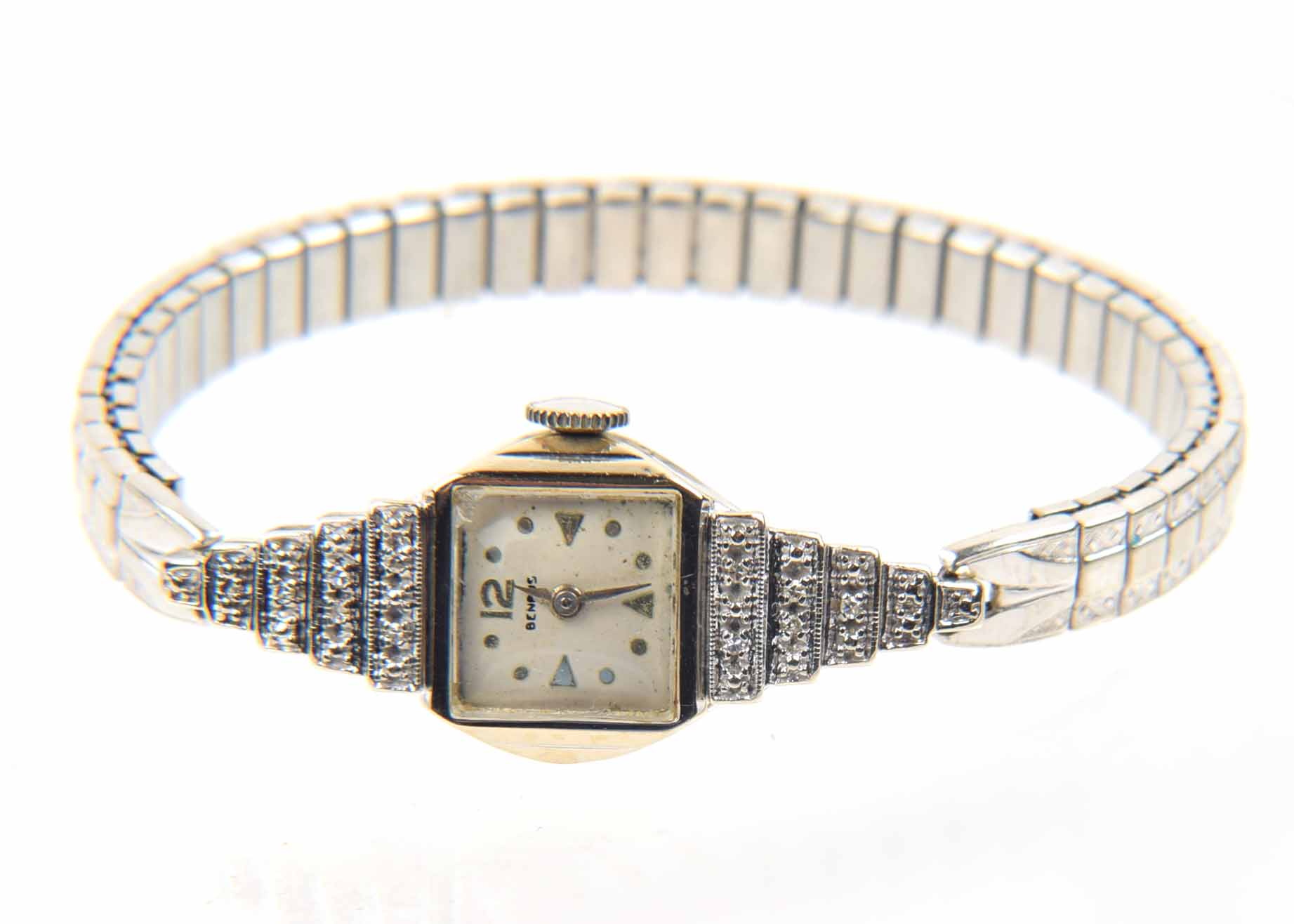 Women's 14K White Gold Vintage Benrus Diamond Watch