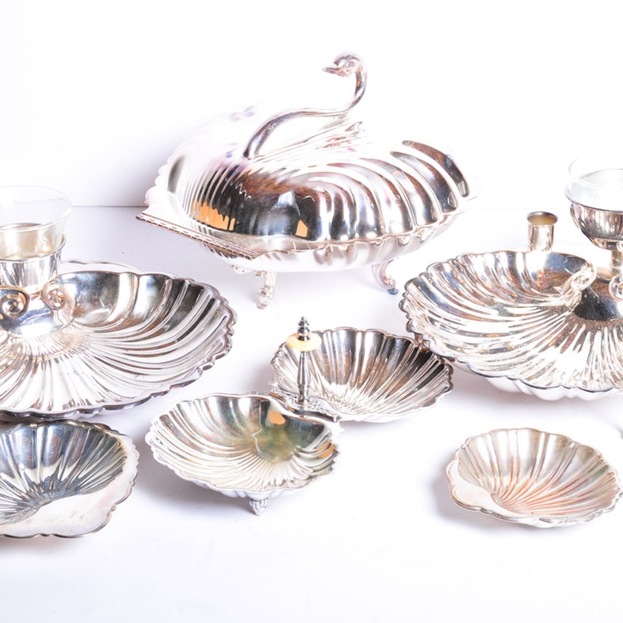 Set of Vintage Clam Shell Silverplate Serving  Dishes