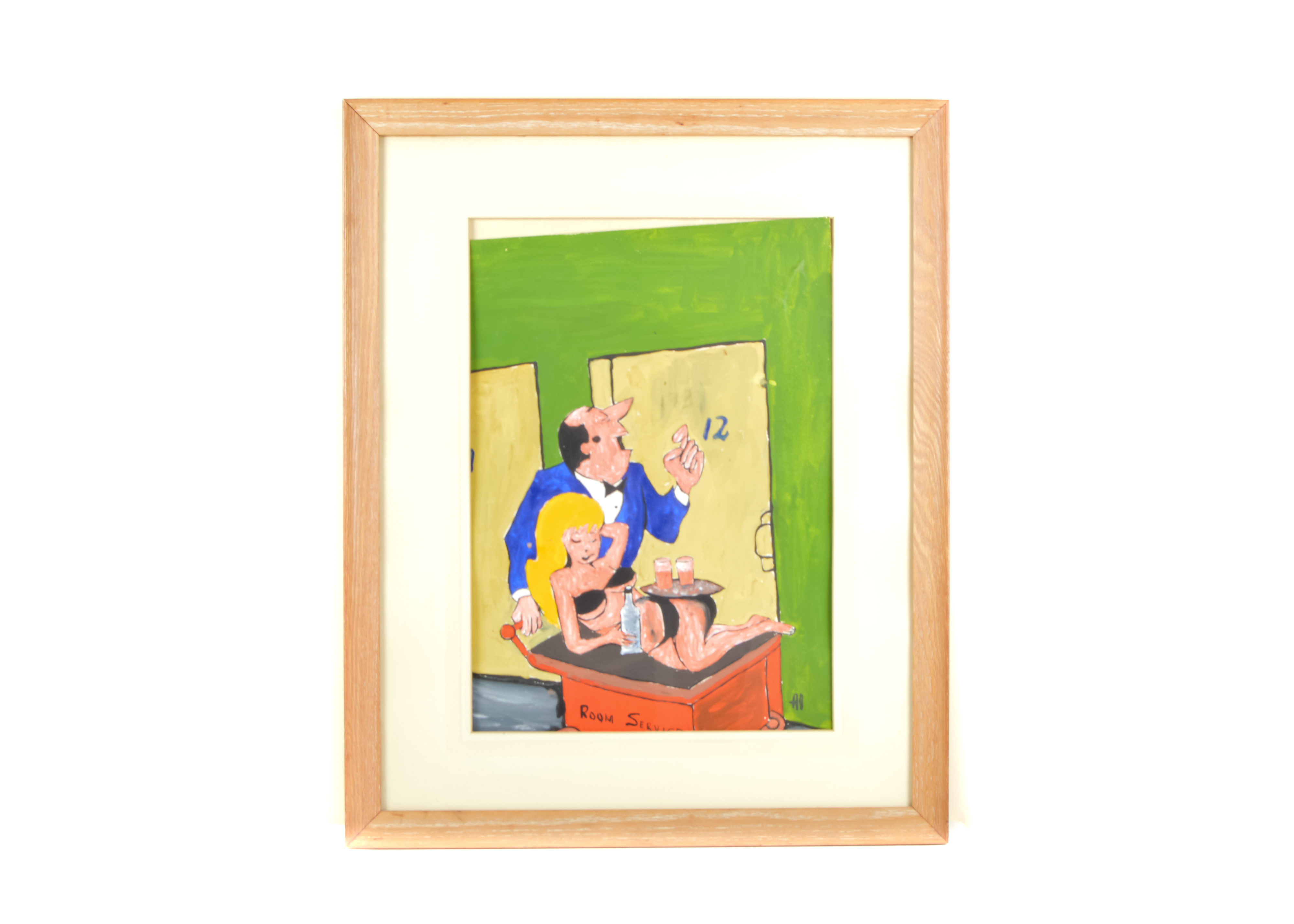 Original, Signed Painting on Paper of Room Service