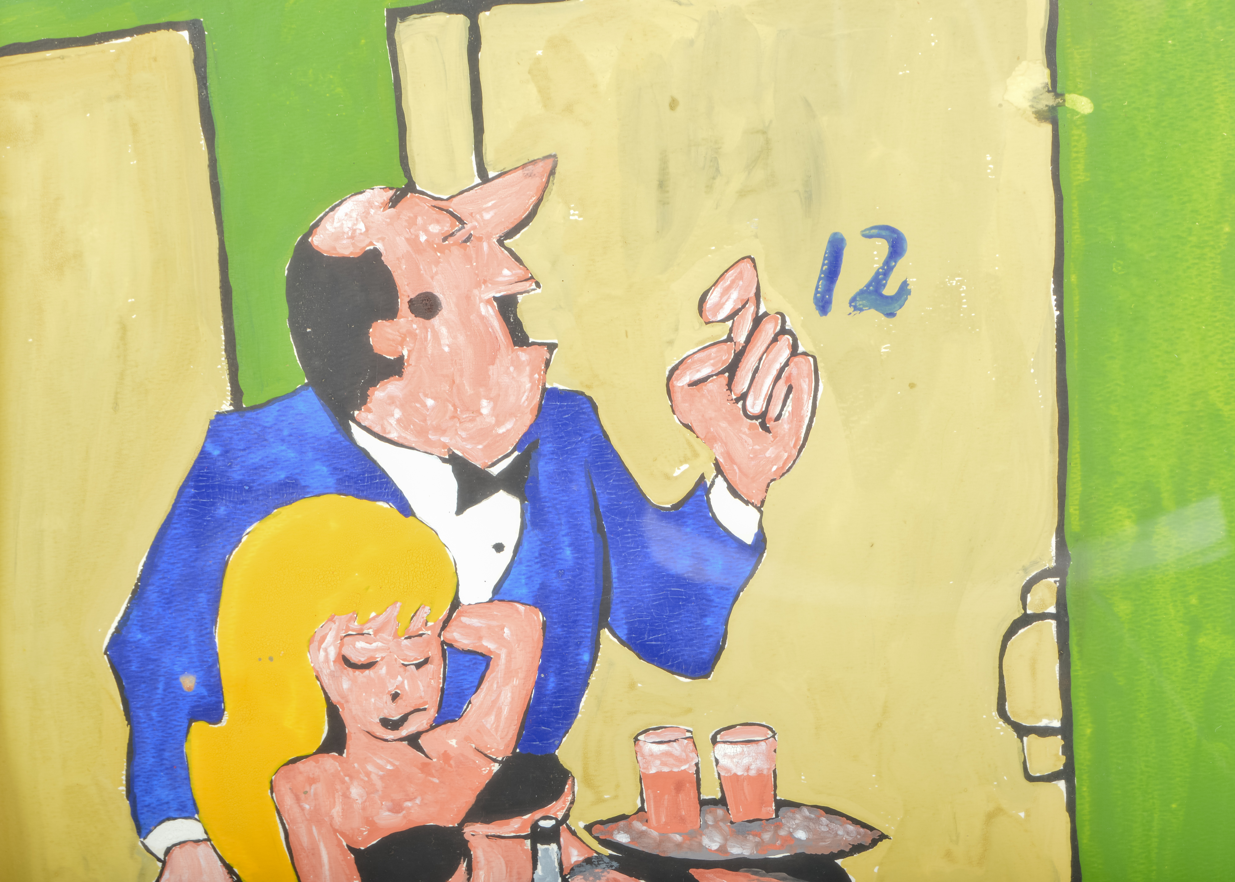 Original, Signed Painting on Paper of Room Service