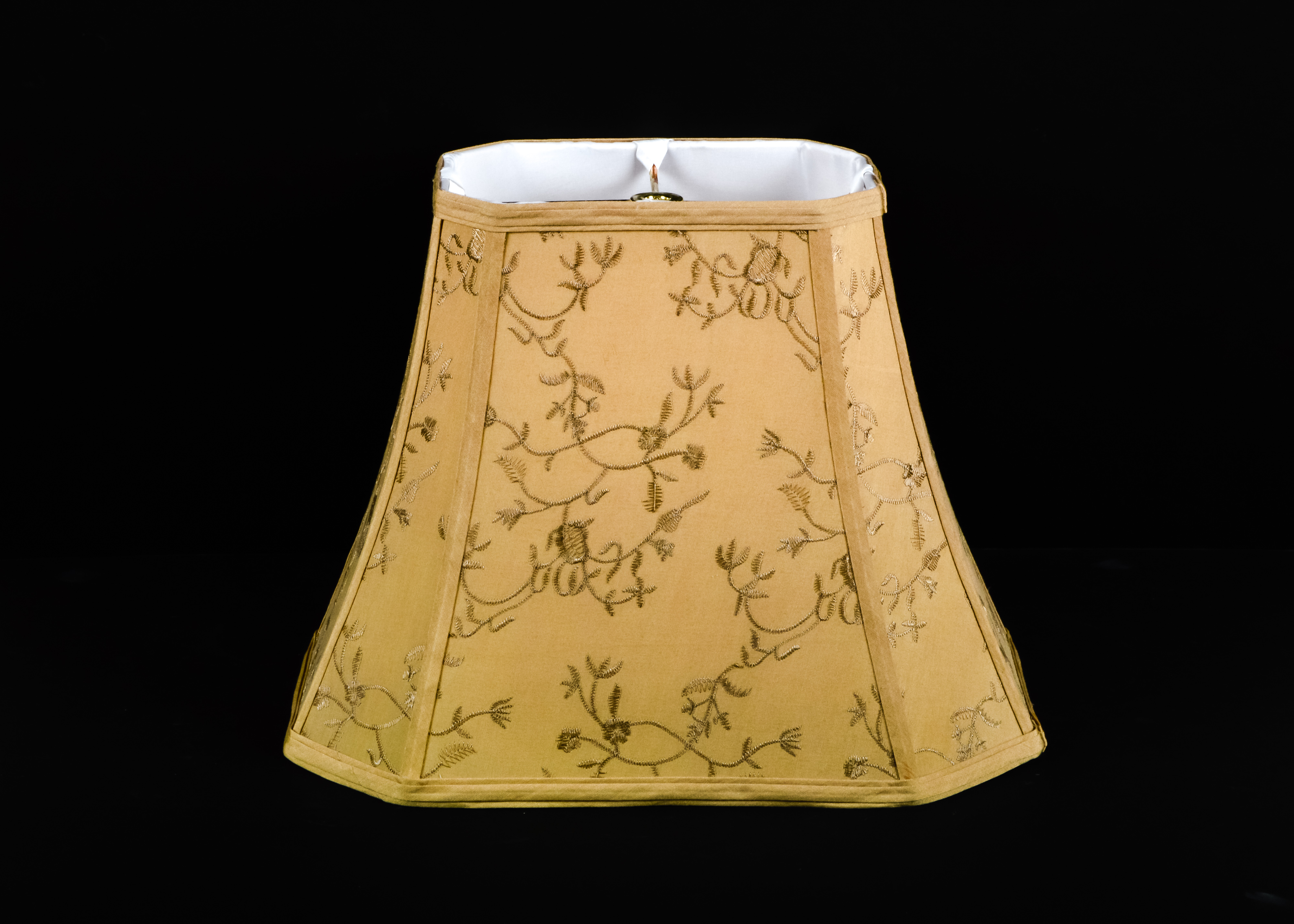 Pair of Champagne Embroidered Silk Lamp Shades