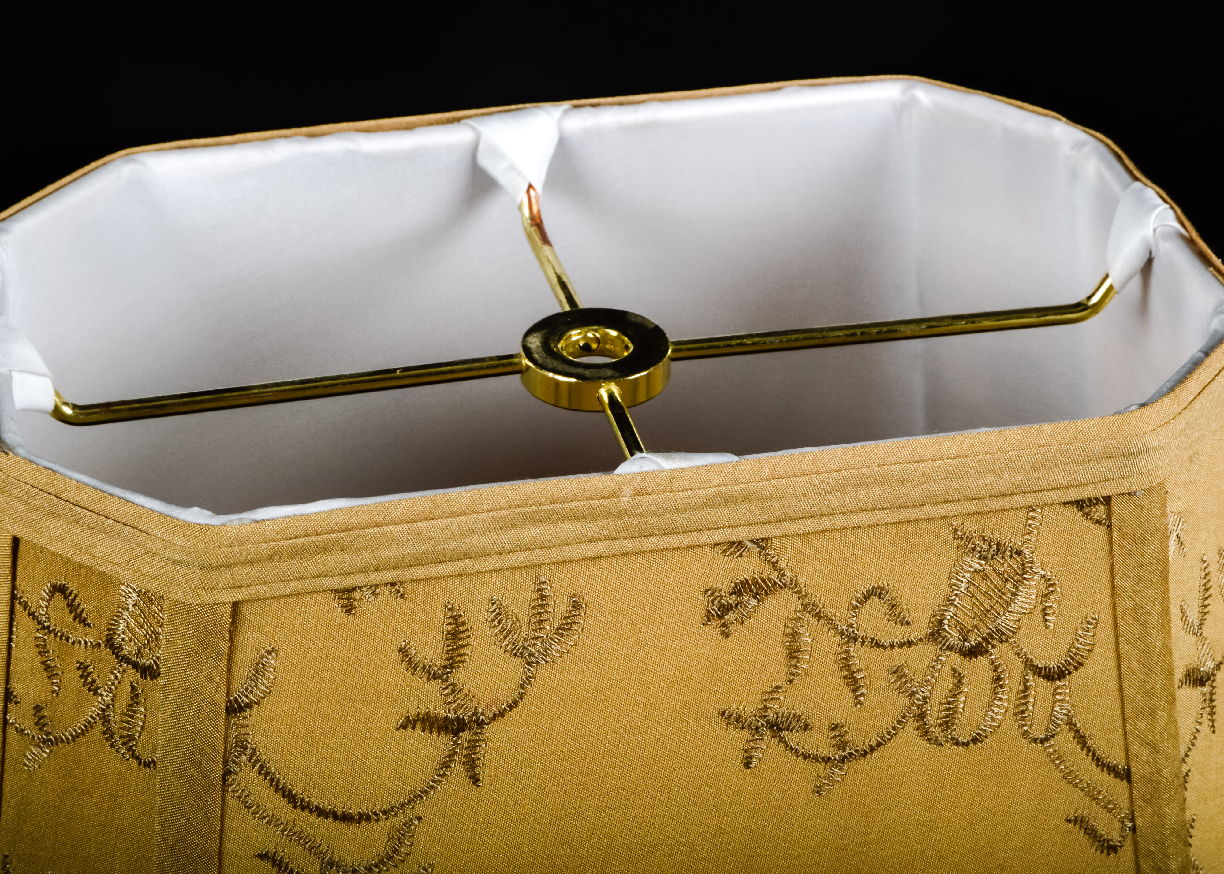 Pair of Champagne Embroidered Silk Lamp Shades