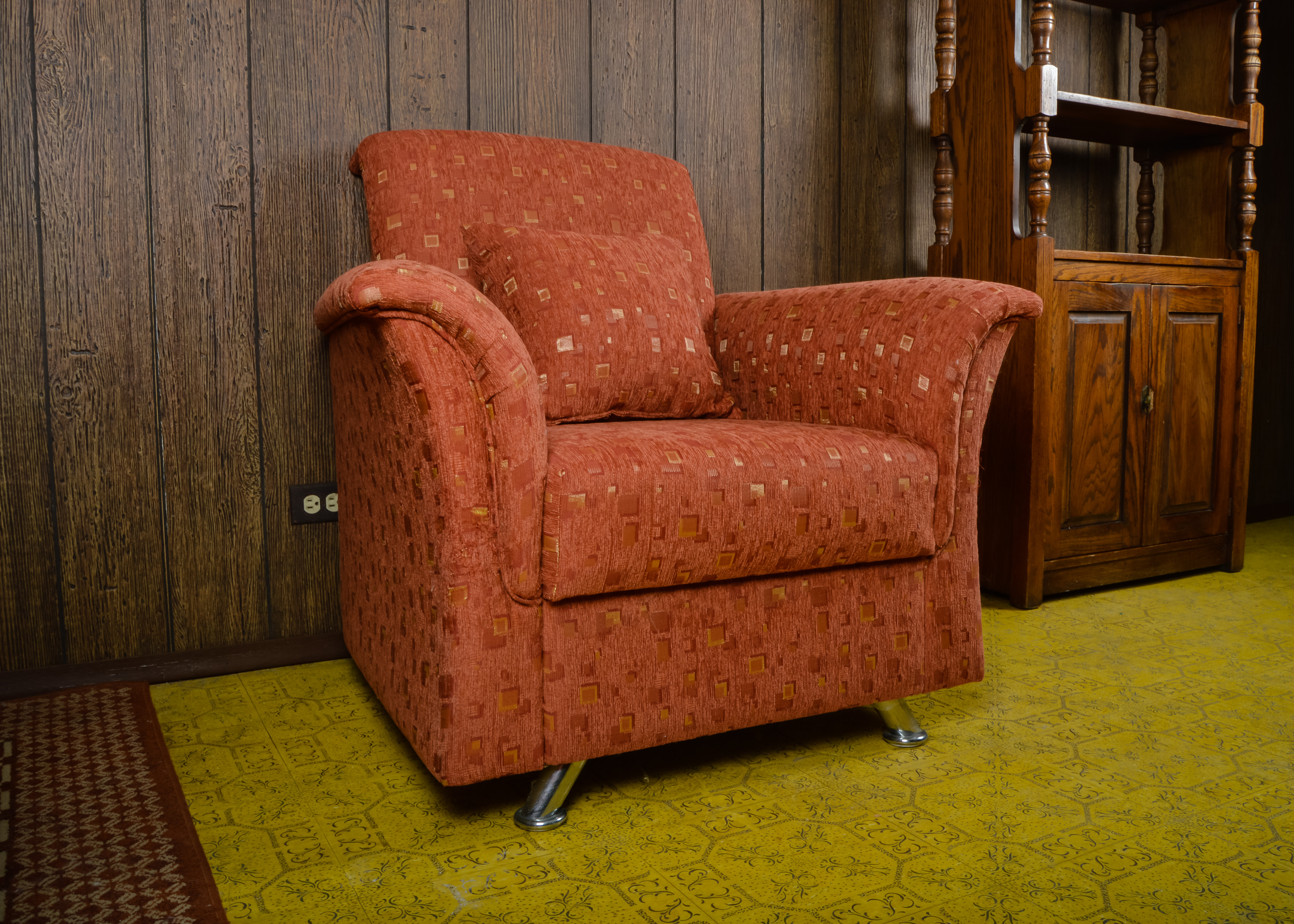 Mid-Century Modern Rust Orange Patterned Club Chair II
