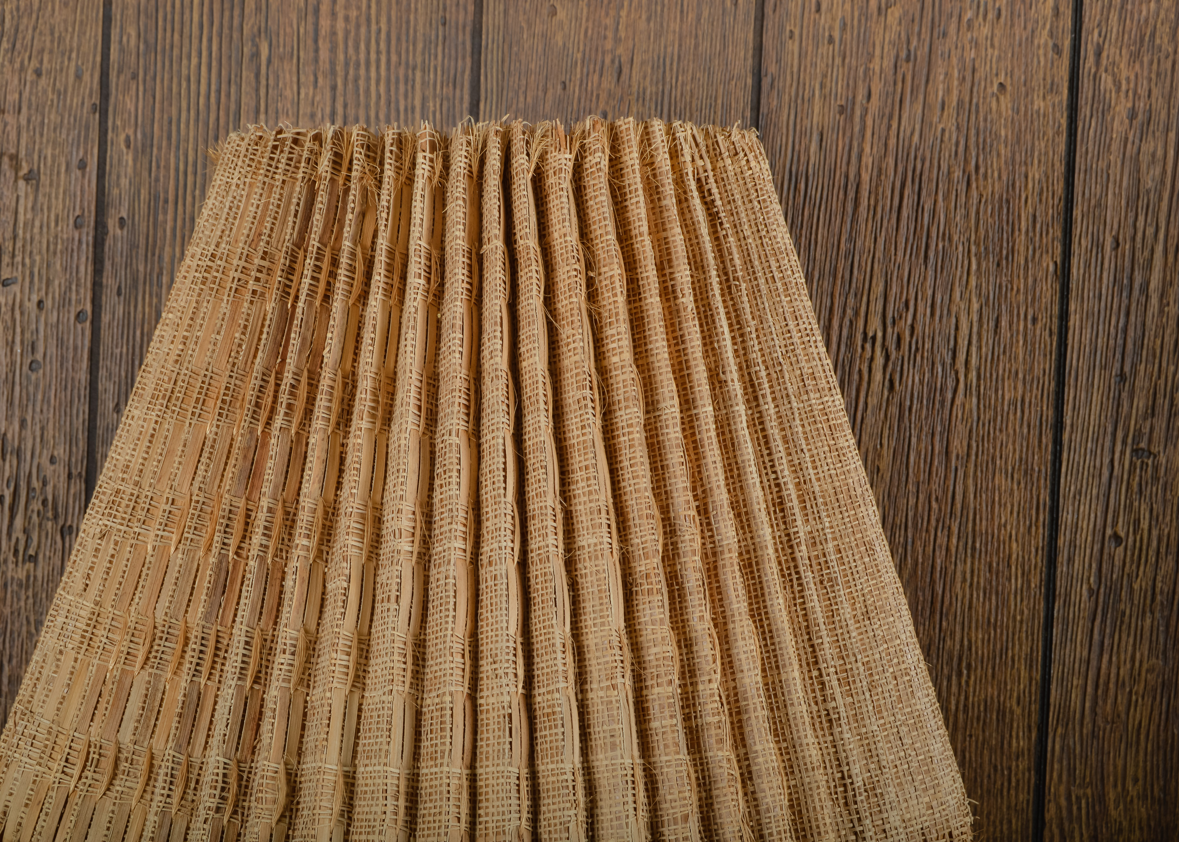 Vintage Wooden Floor Lamp with Table and Straw Shade