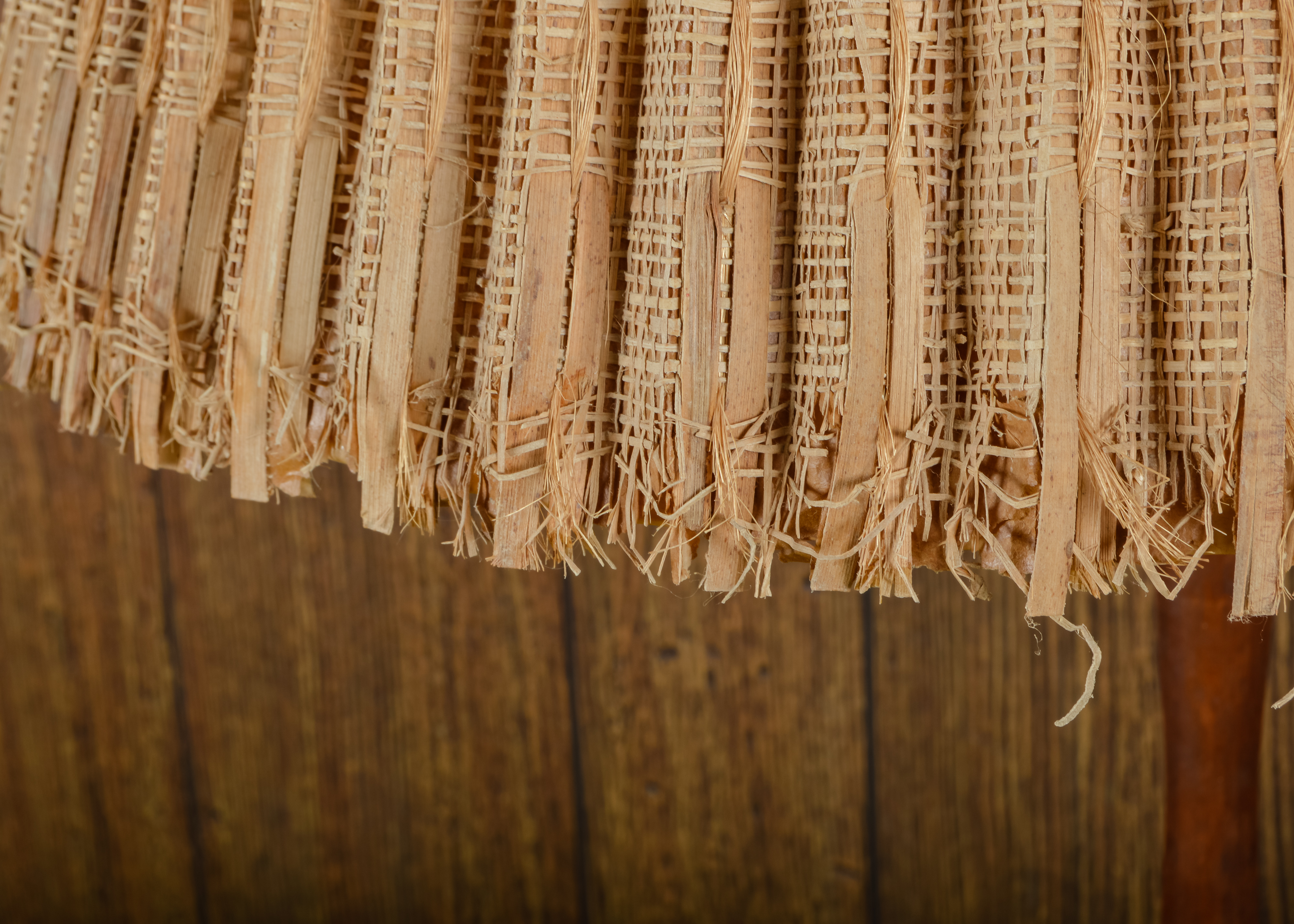 Vintage Wooden Floor Lamp with Table and Straw Shade