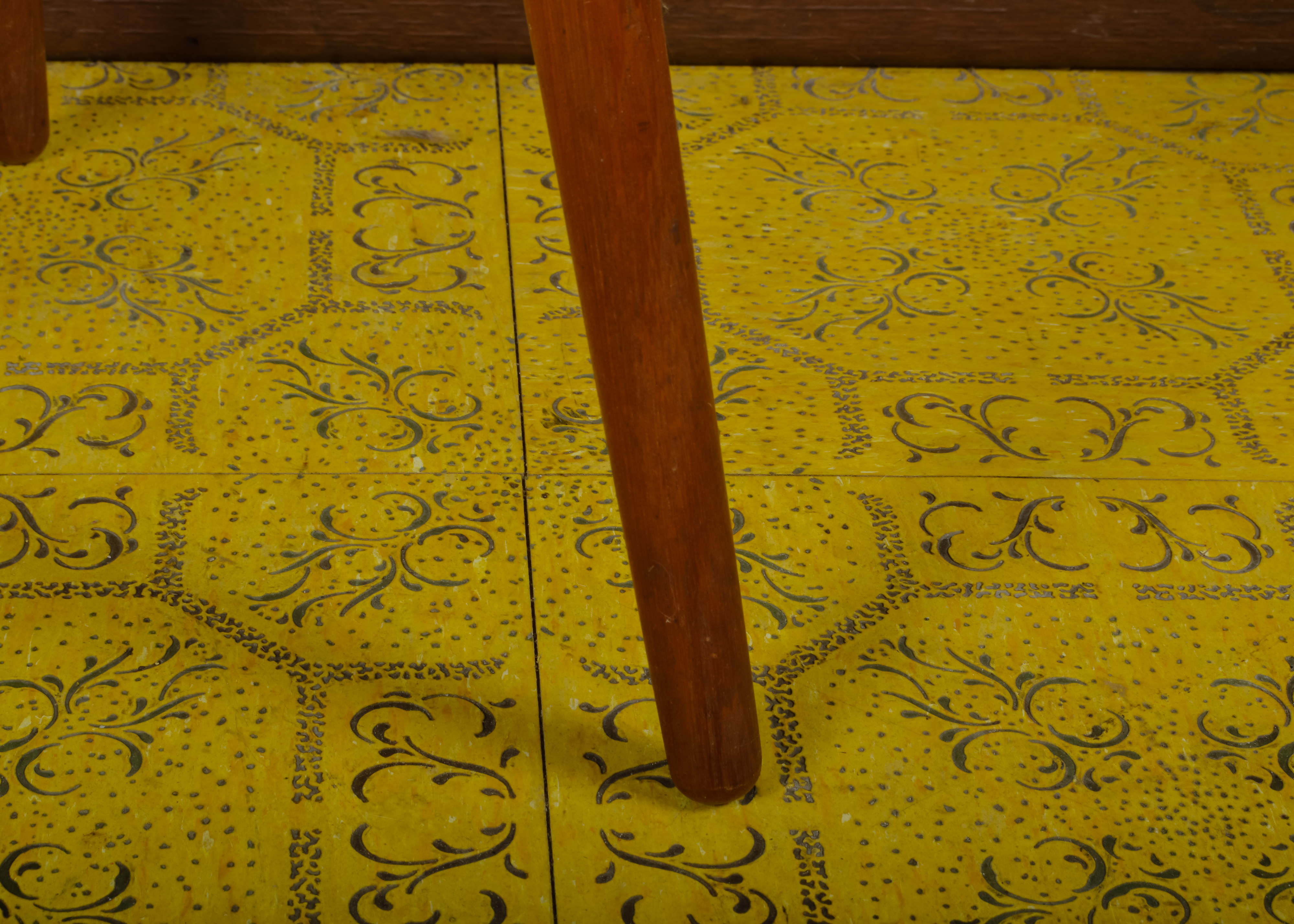 Vintage Wooden Floor Lamp with Table and Straw Shade