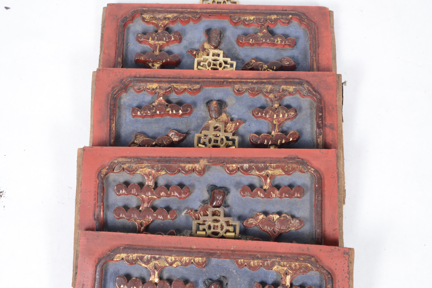 Set of Four Vintage Carved Wooden Chinoiserie Style Panels