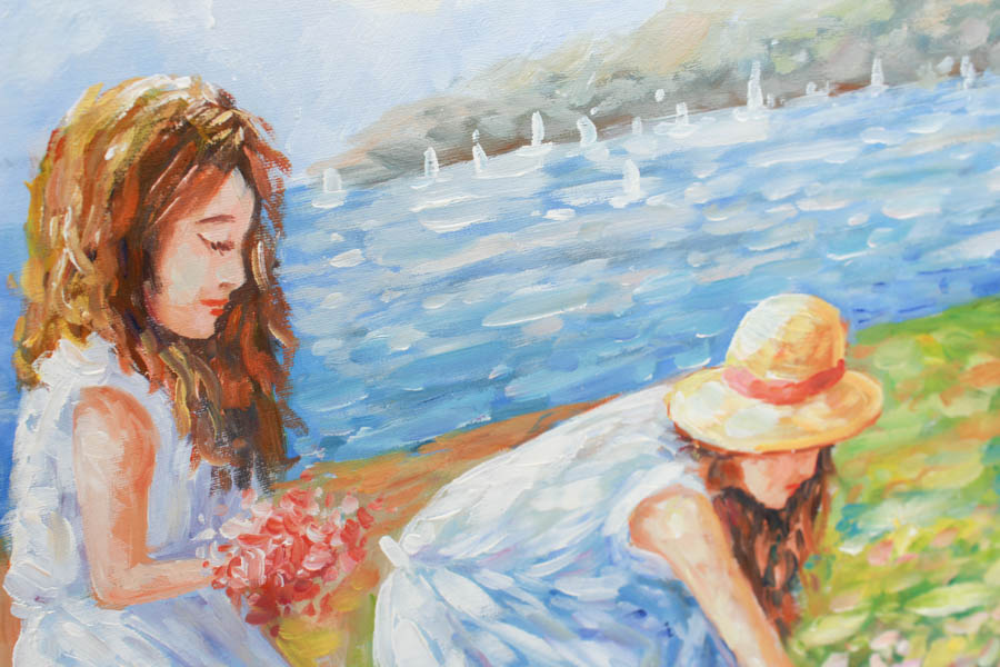 Post-Impressionist-Style Acrylic Waterfront Painting