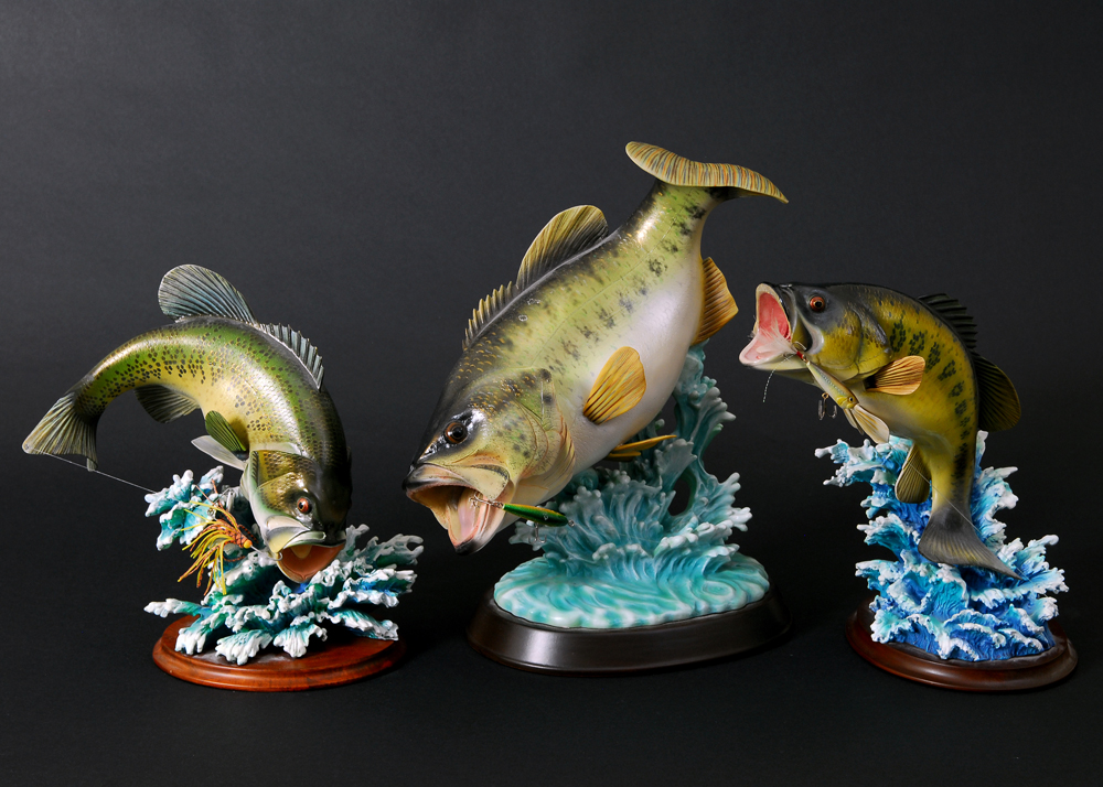 Trio of George Kruth Danbury Mint Bass Sculptures