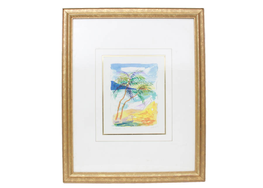 Signed Beach Watercolor Painting