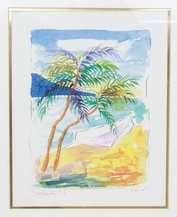 Signed Beach Watercolor Painting