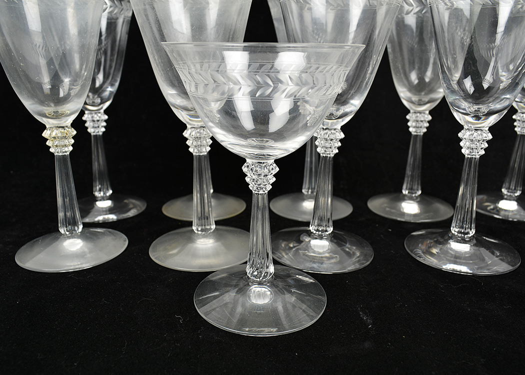 Lead Crystal Wine Glasses with Etched Wheat Border