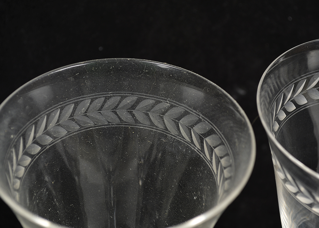 Lead Crystal Wine Glasses with Etched Wheat Border