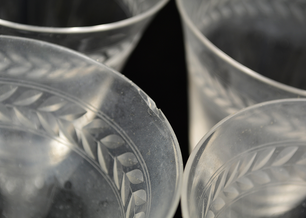 Lead Crystal Wine Glasses with Etched Wheat Border