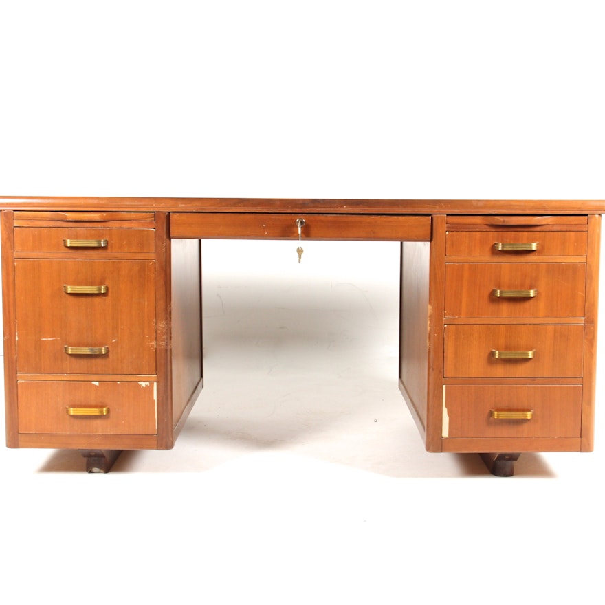 Vintage Leopold Walnut Veneer Executive Desk