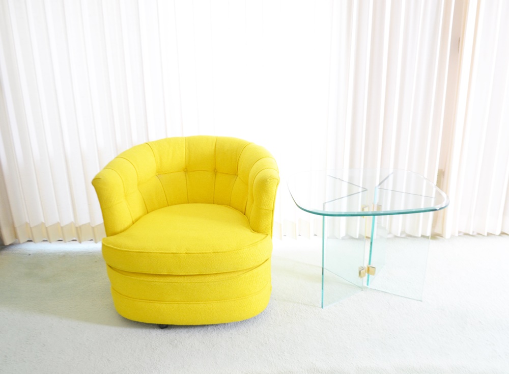 Mid Century Swivel Chair & Glass End Table EBTH
