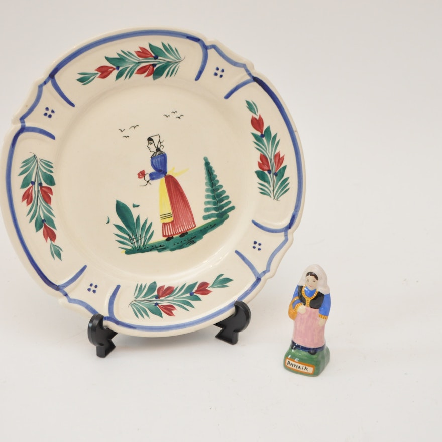 Henriot Quimper French Figurine and Plate