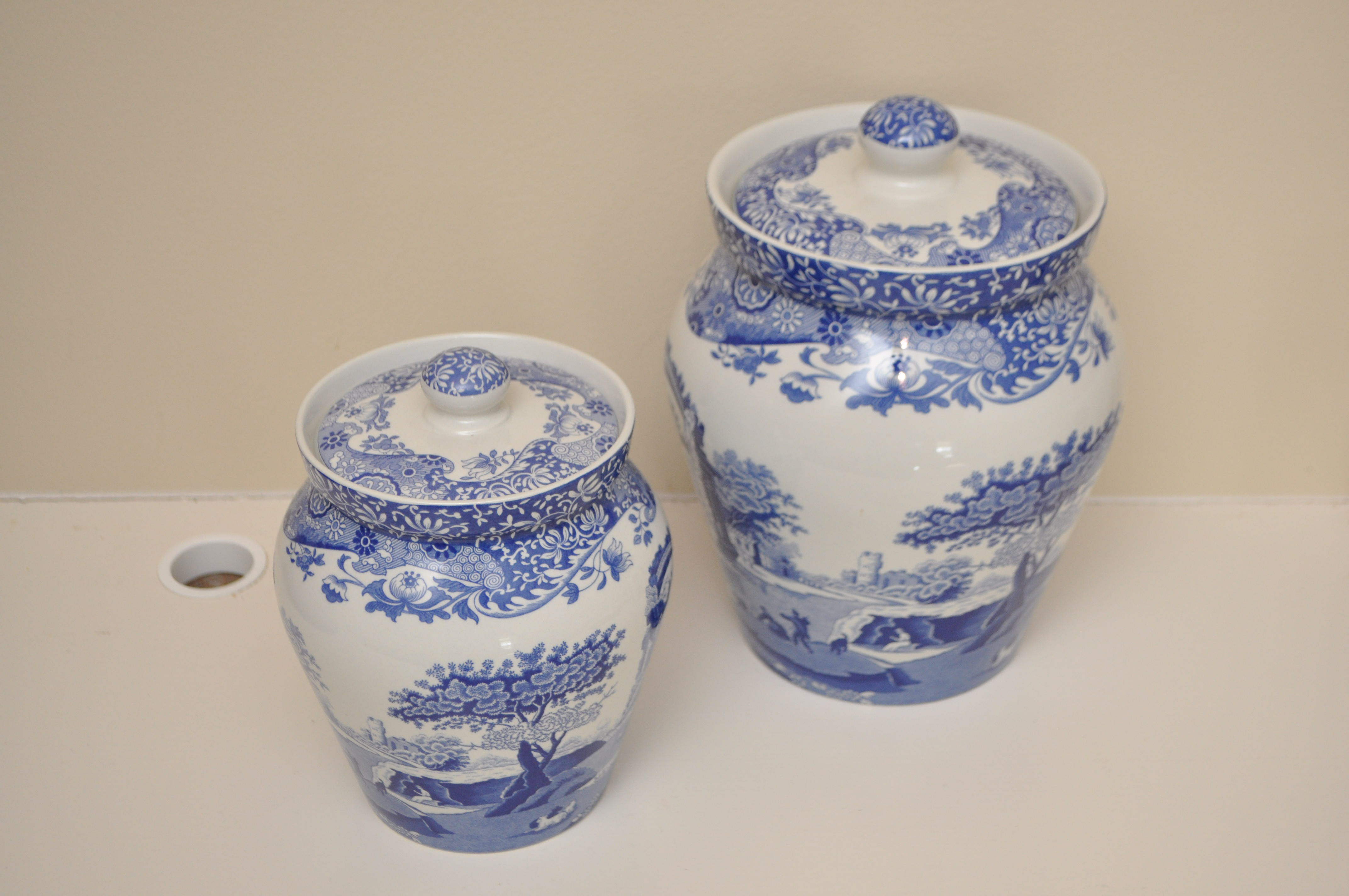 Two Spode "Blue Italian" Lidded Urns