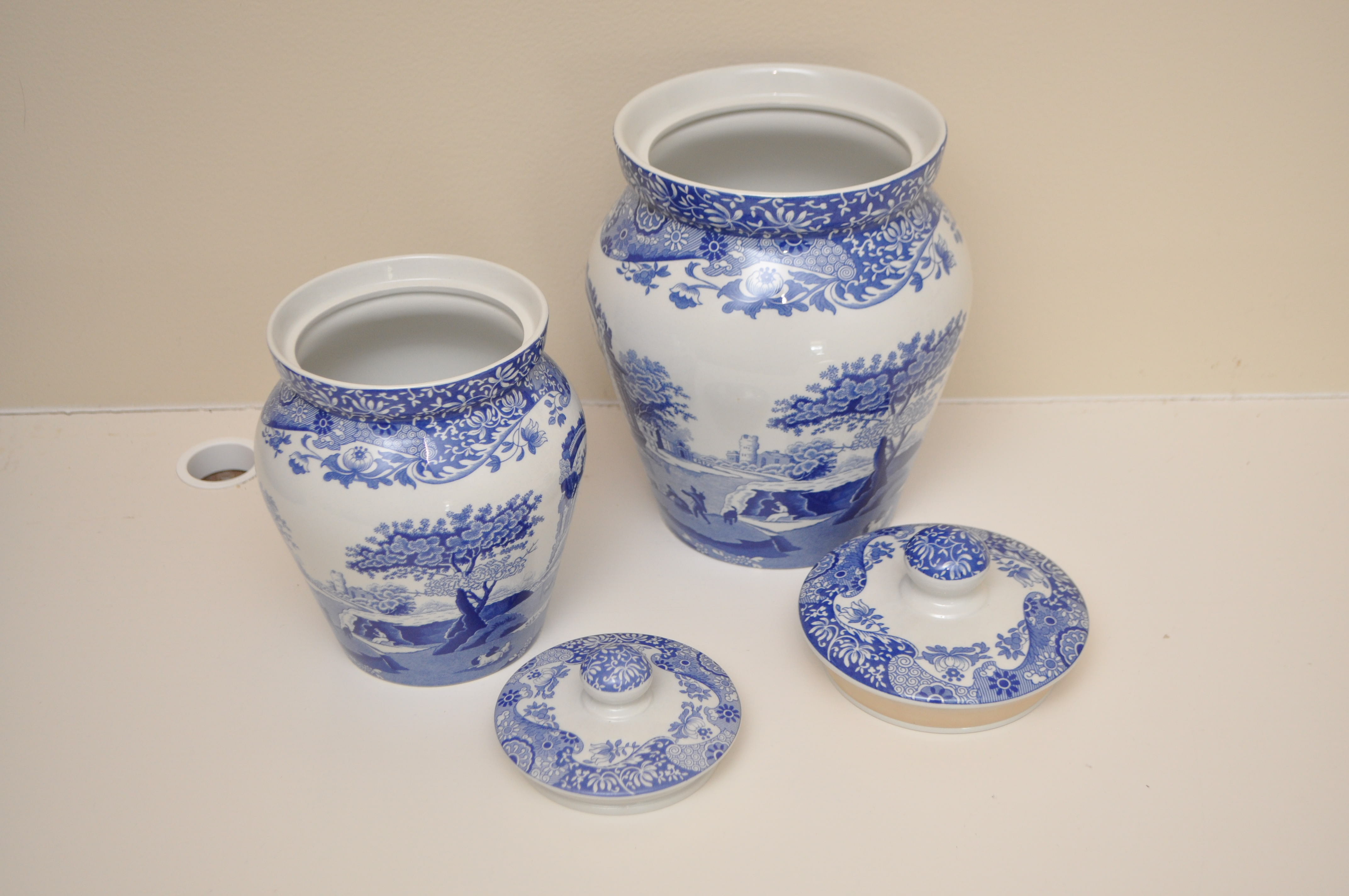 Two Spode "Blue Italian" Lidded Urns