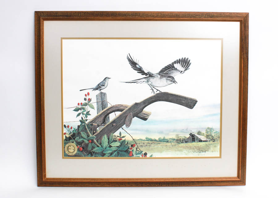 Signed Ralph J. McDonald Tennessee Mockingbird Lithograph