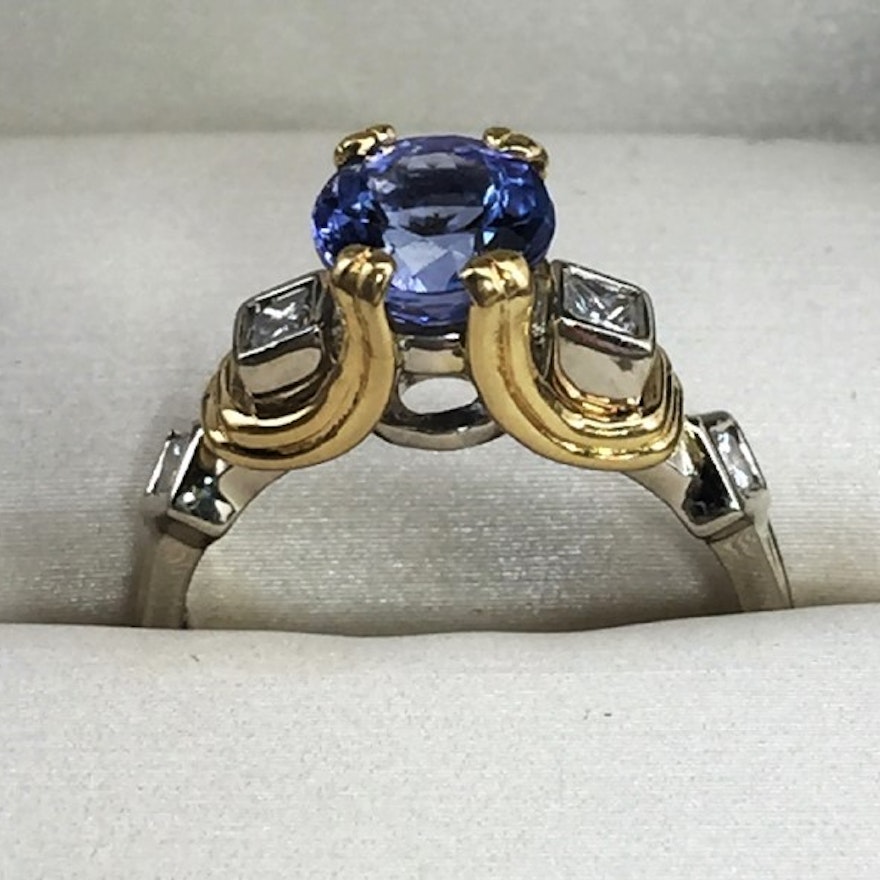 Sahagun 18K Two-Tone Gold and 1.4 Carat Tanzanite Designer Ring