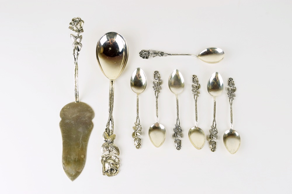 German Coin Silver (835) Demitasse Spoons and Serving Pieces