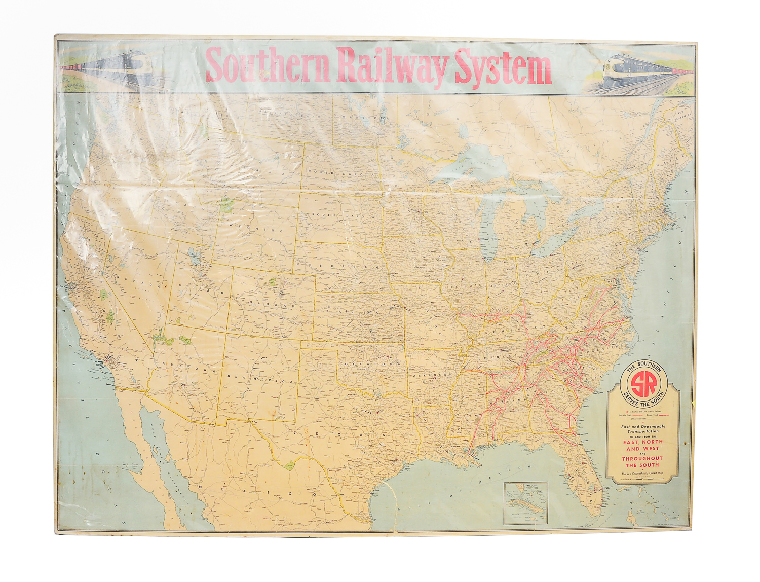 Large 1948 Southern Railway Systems Map