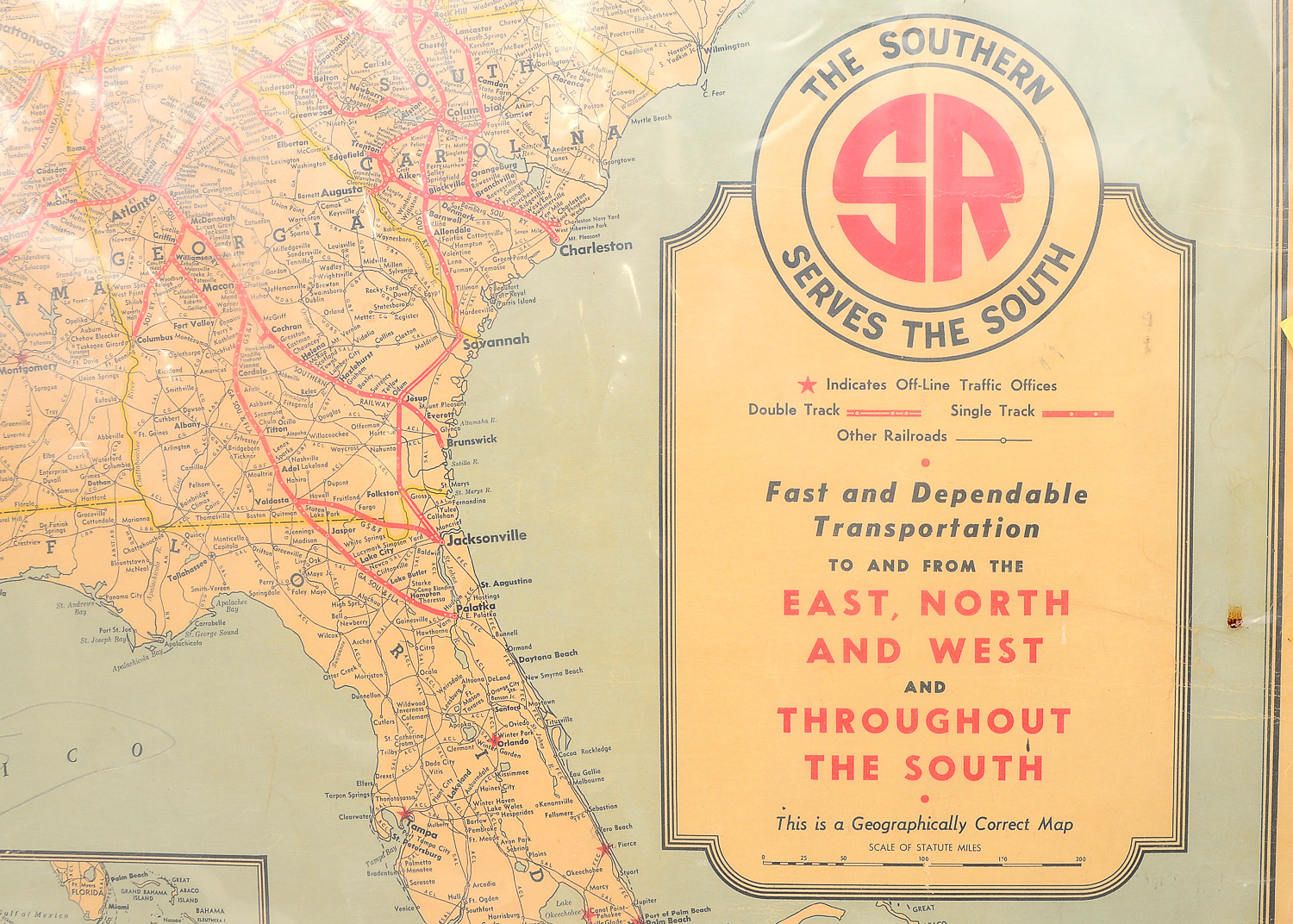 Large 1948 Southern Railway Systems Map