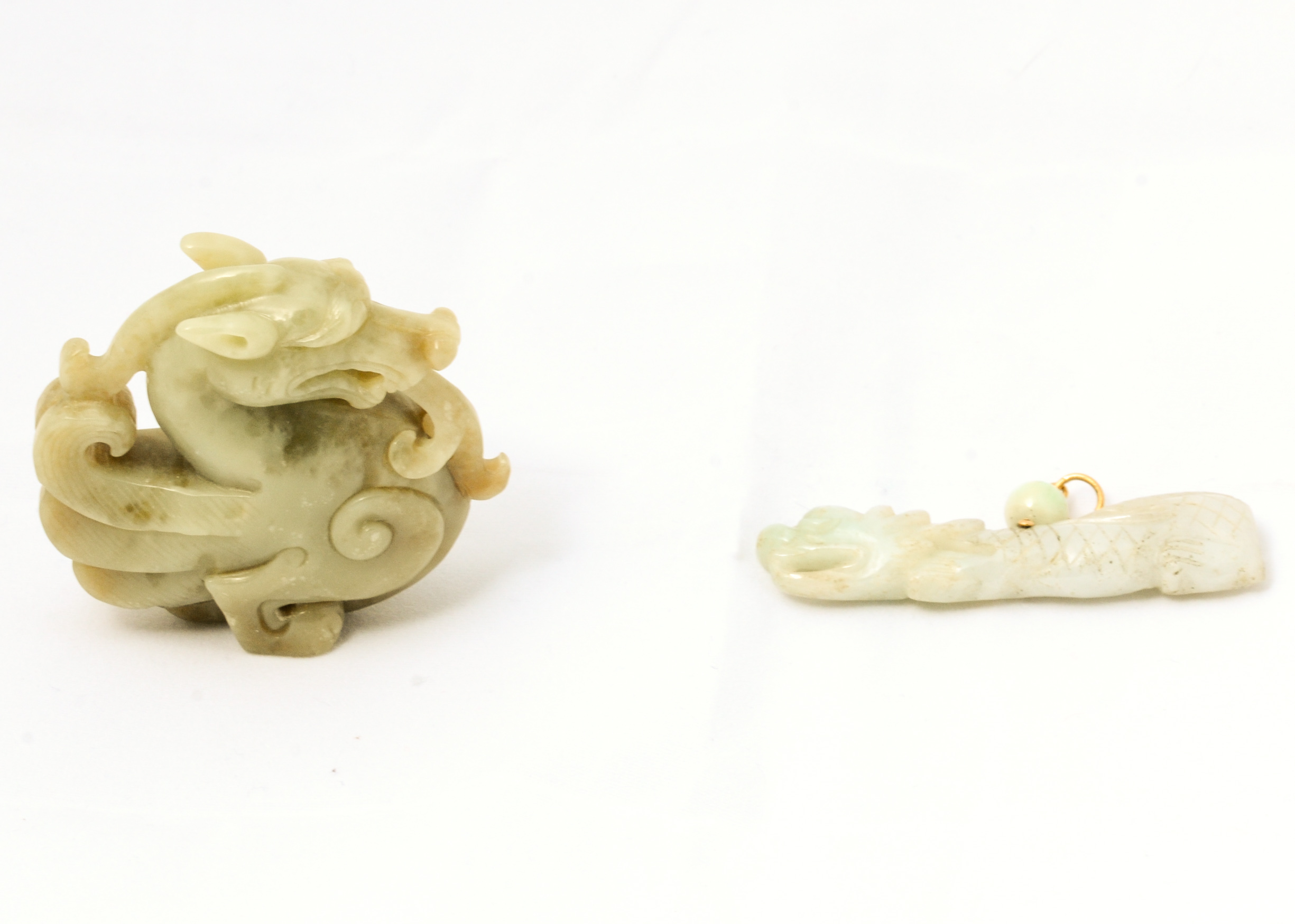 Nephrite Jade Dragon Figurine and Pendant