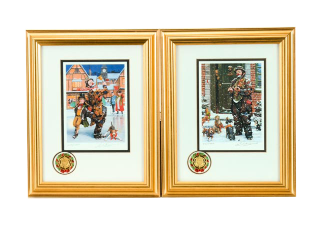 Pair of Weary Willie Christmas Offset Lithographs