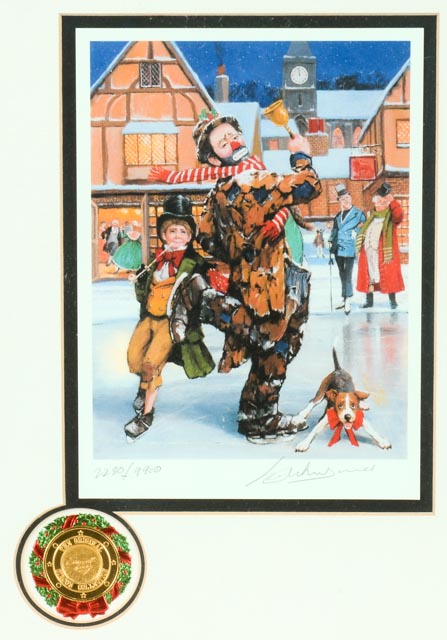 Pair of Weary Willie Christmas Offset Lithographs