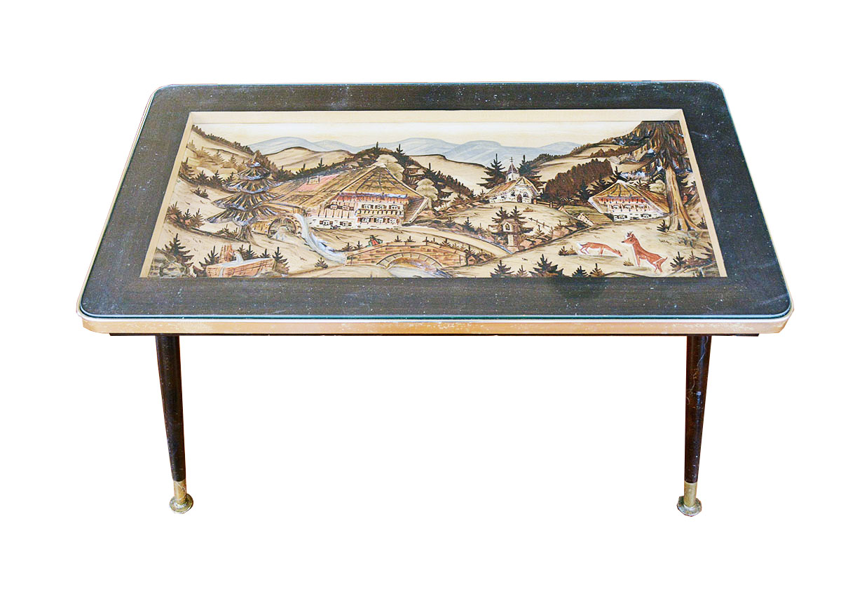 Vintage German Carved 3D Coffee Table