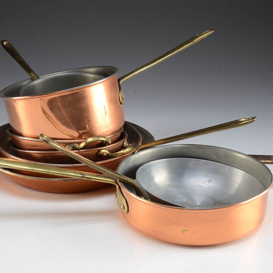 Set of Eight Copper Pots and Pans