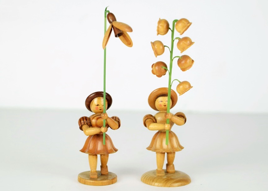 Five Hand Carved German Miniature Figures Holding Flowers