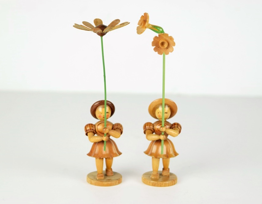 Five Hand Carved German Miniature Figures Holding Flowers