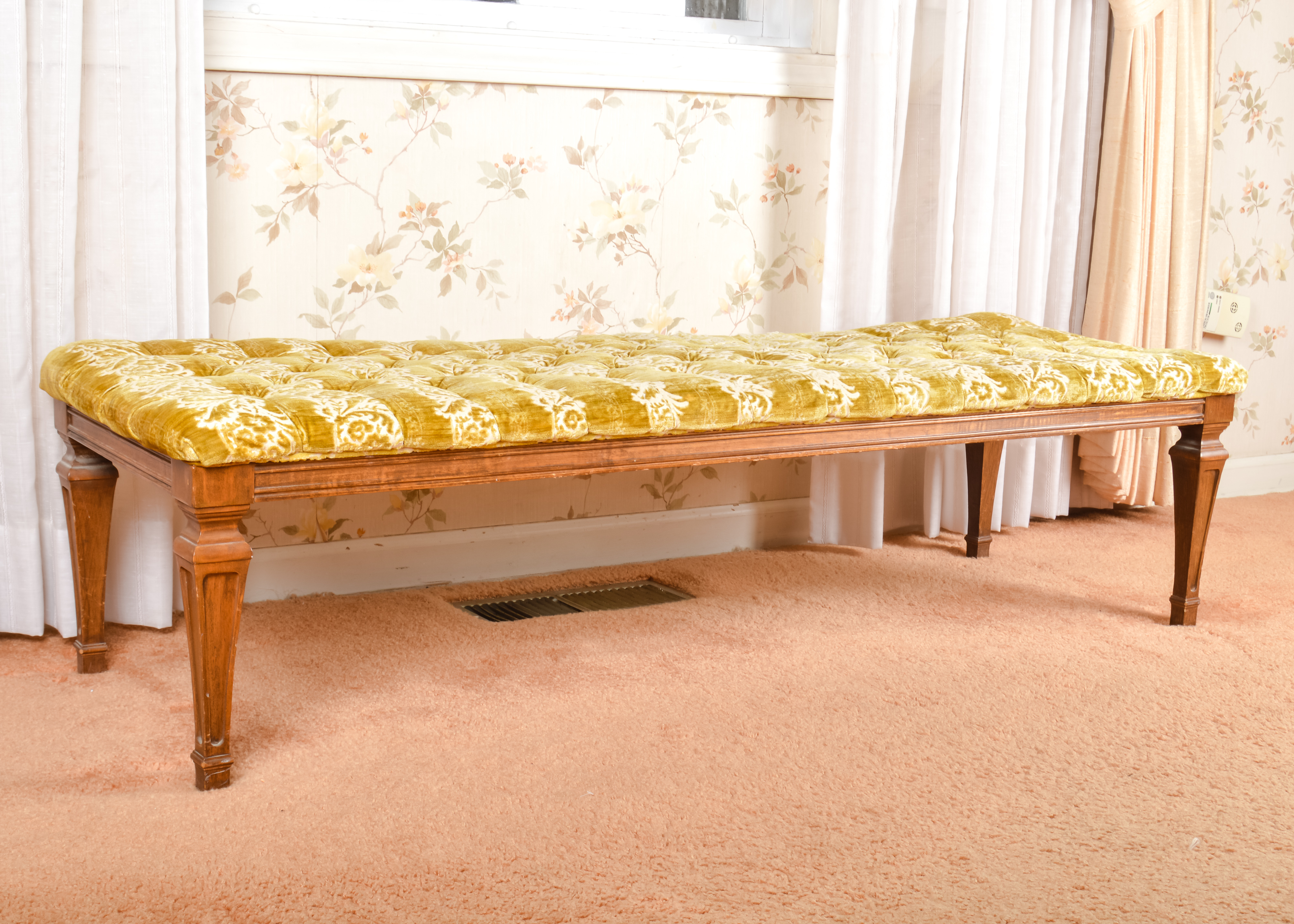 Tufted Chartreuse and White Low Bench