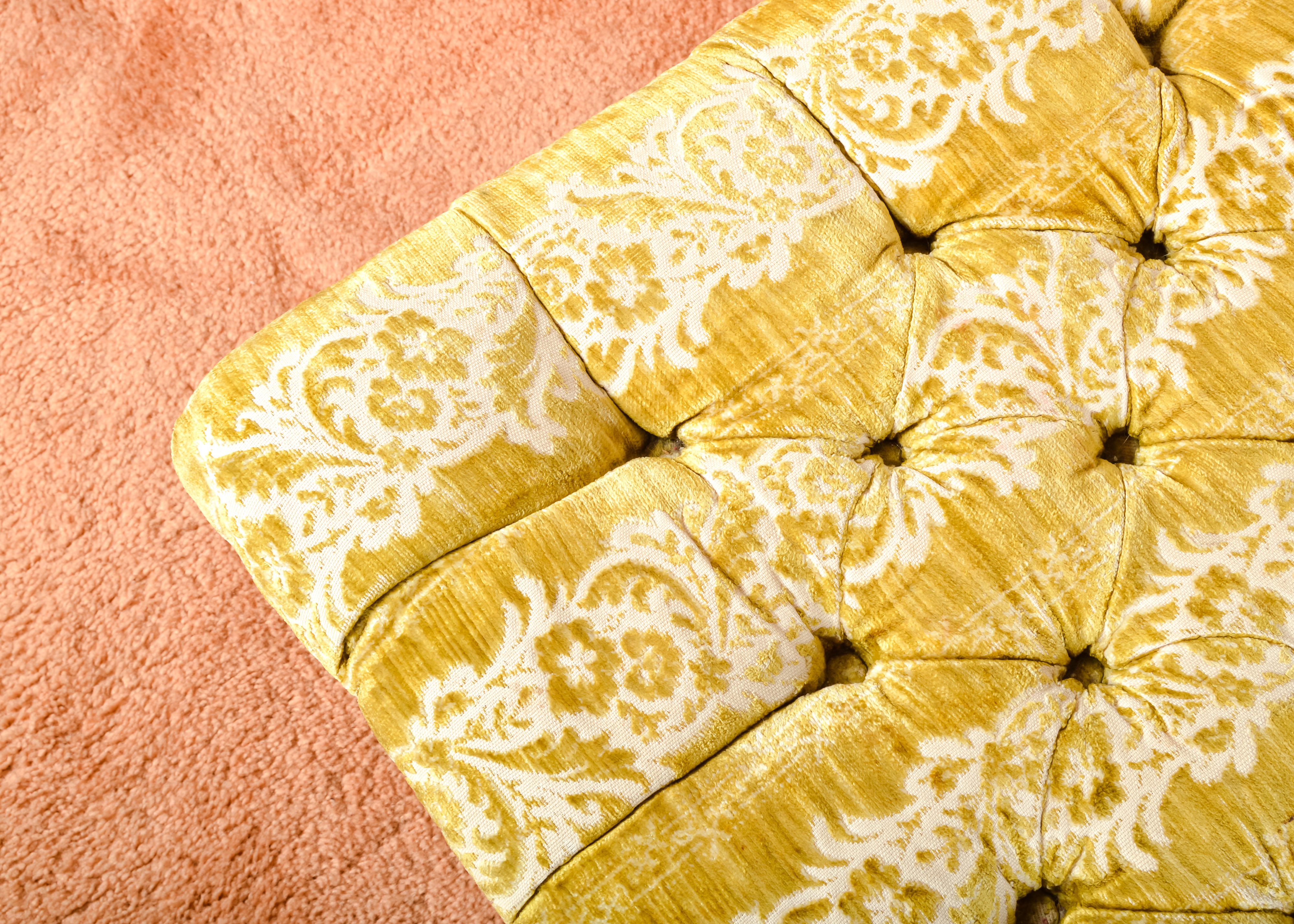 Tufted Chartreuse and White Low Bench