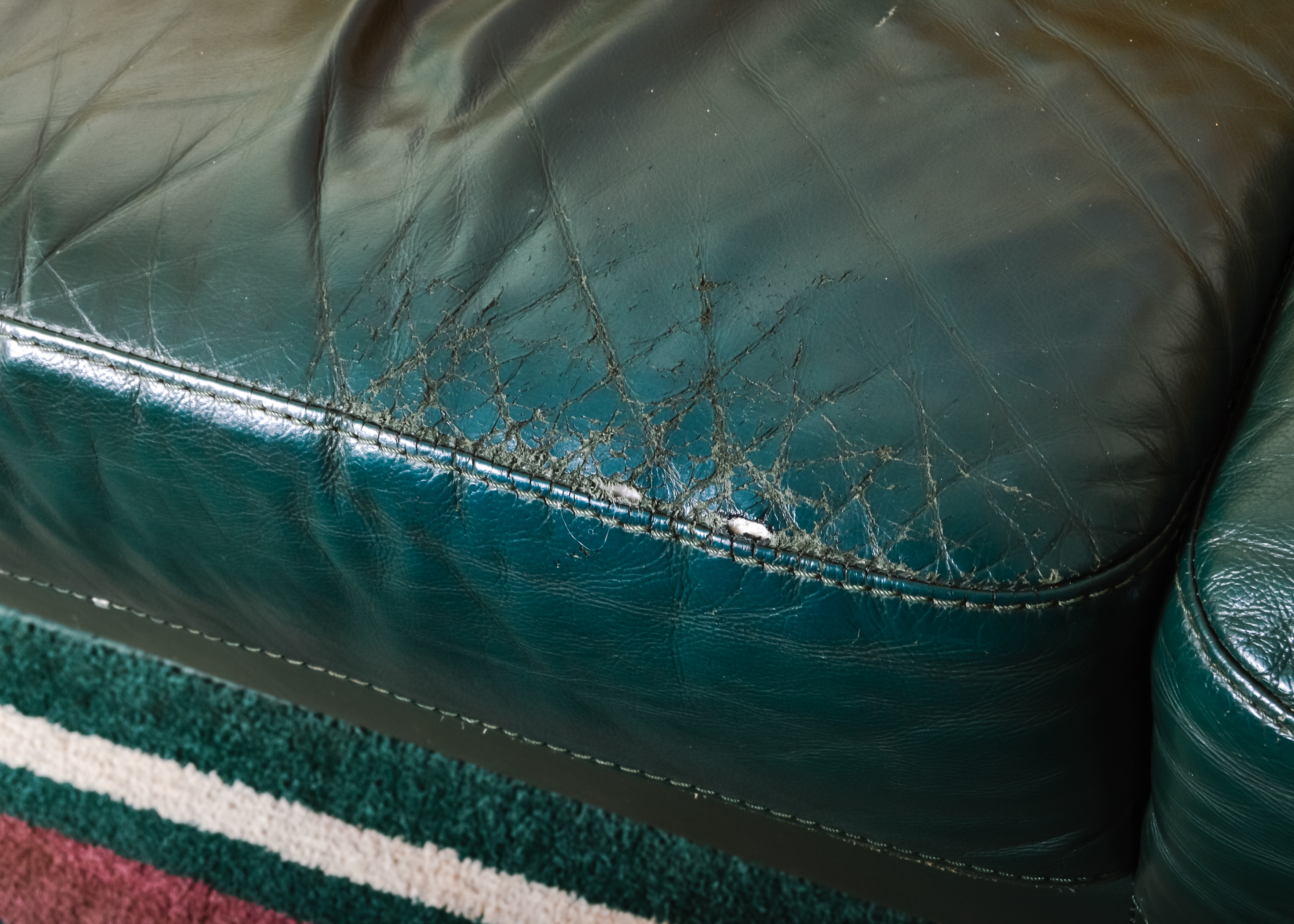 Green Leather Oversized  Loveseat