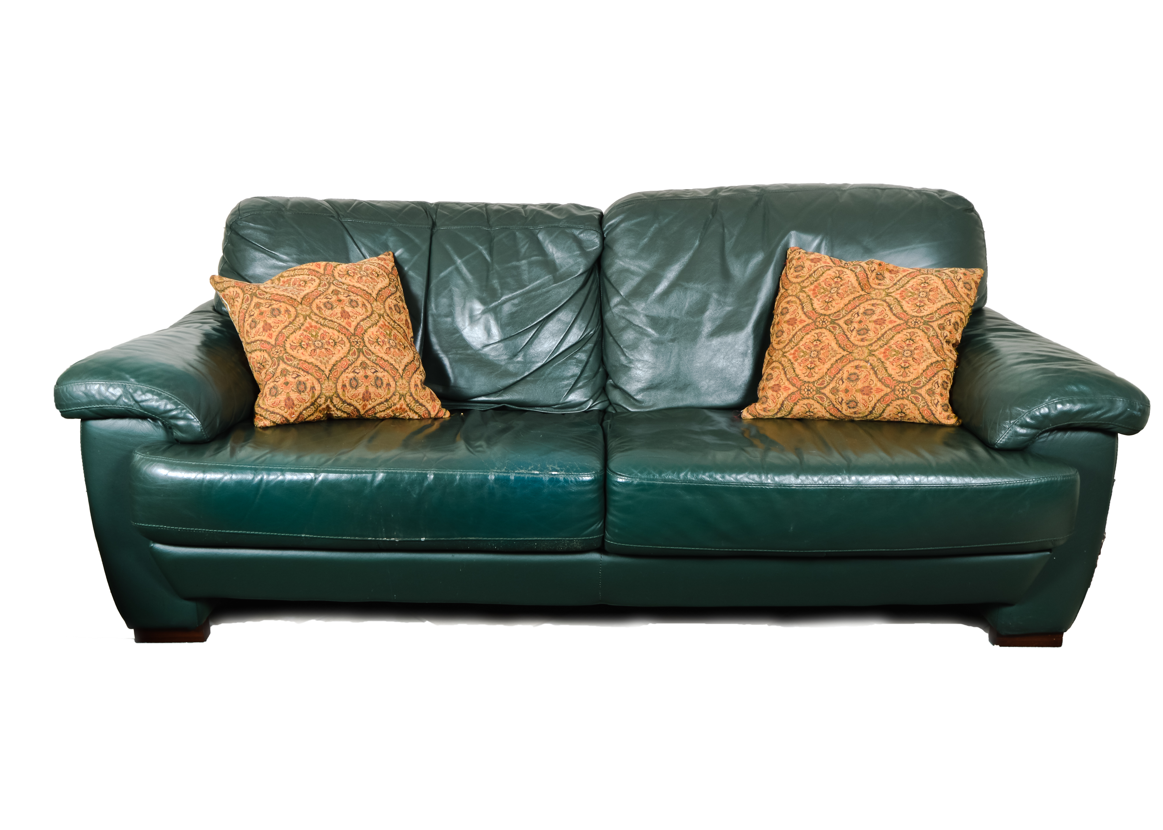 Green Leather Oversized  Loveseat