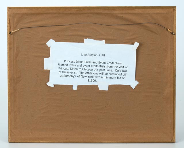 Framed Princess Diana's "The Royal Visit" Press Badges