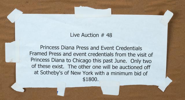 Framed Princess Diana's "The Royal Visit" Press Badges