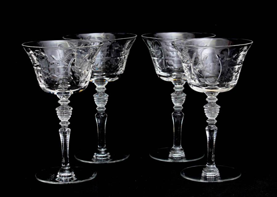 Set of Four Etched Glasses