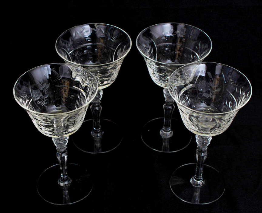 Set of Four Etched Glasses