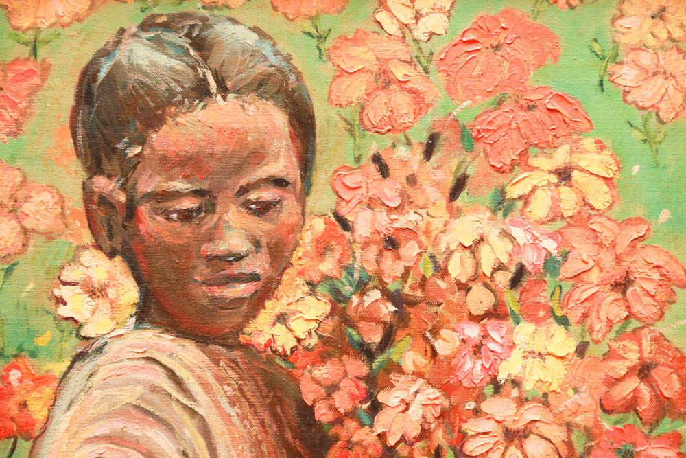 Irene Wiley "Girl in the Flowers" Painting