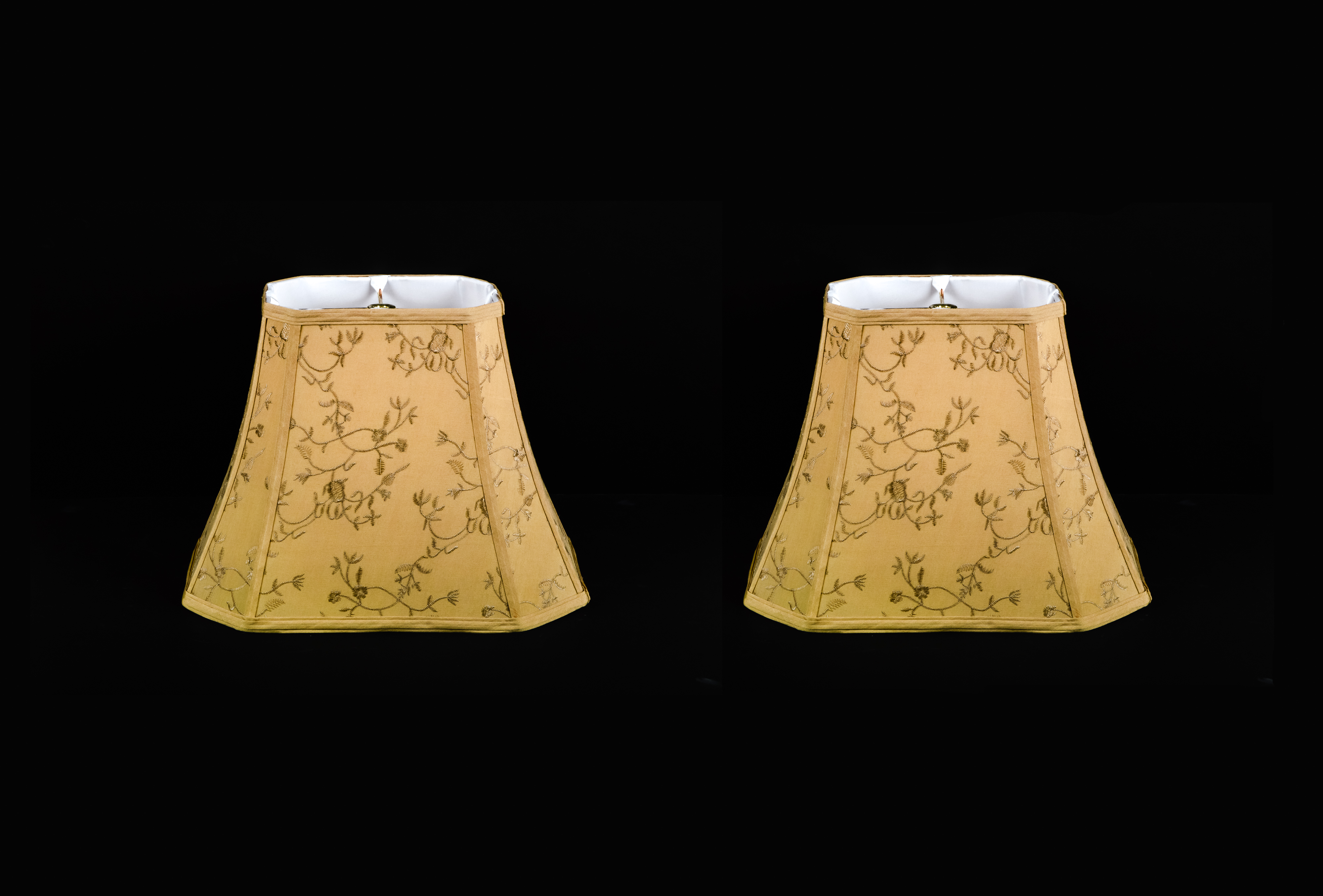 Pair of Champagne Embroidered Silk Lamp Shades