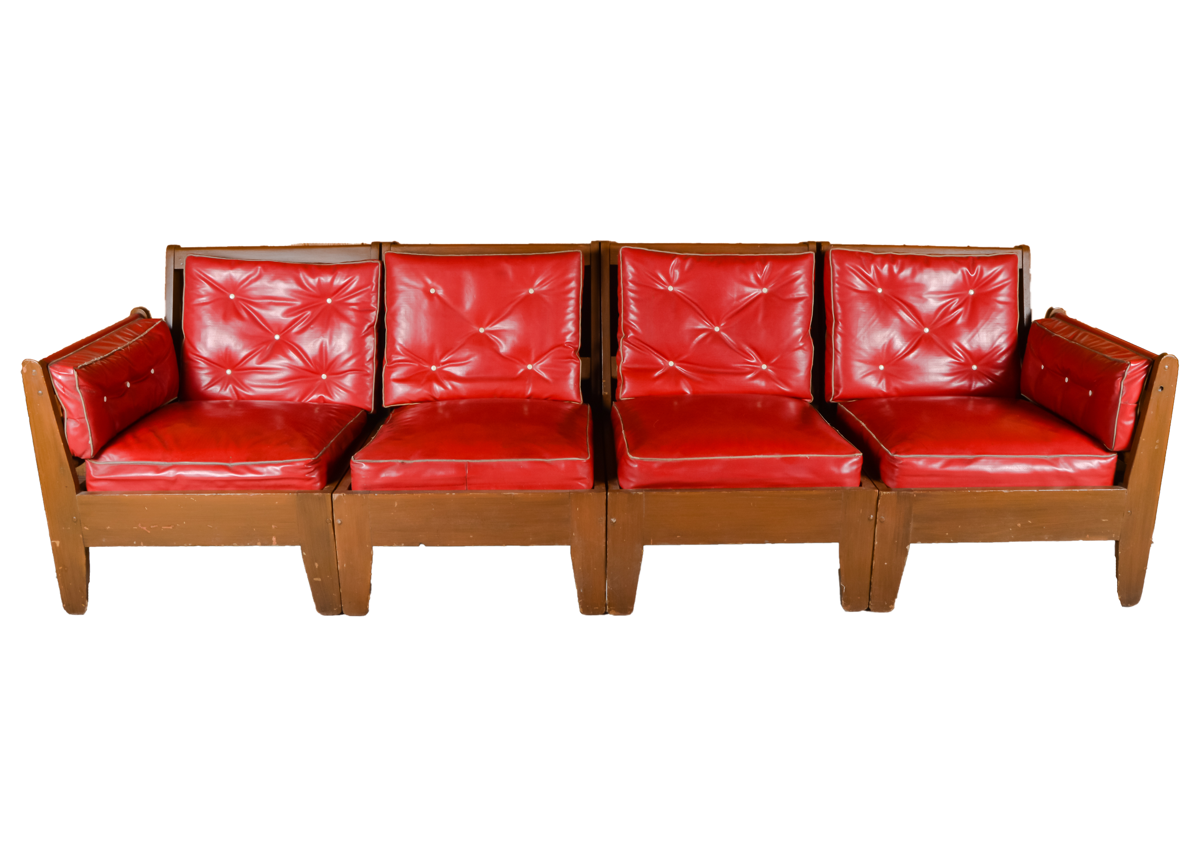 Vintage Red Vinyl Four Piece Sofa
