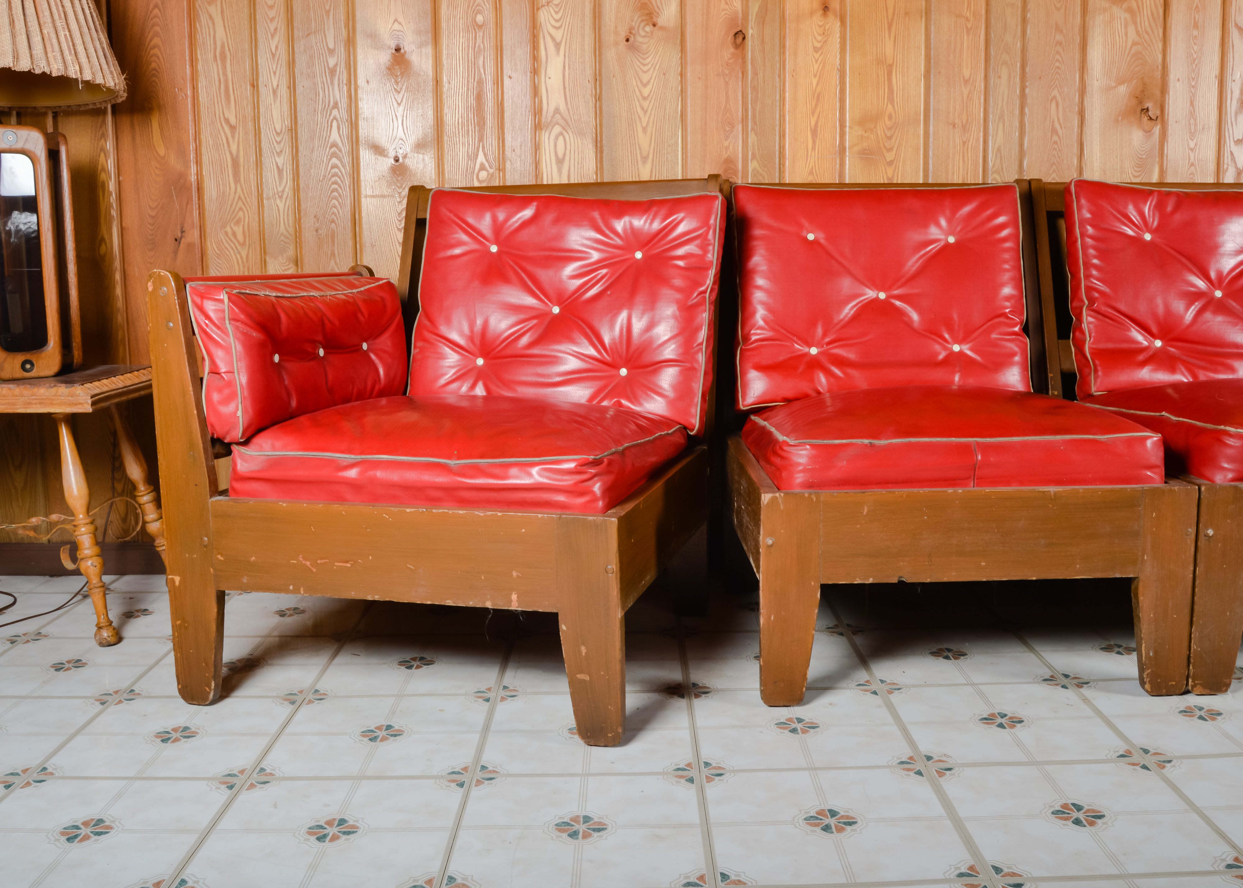 Vintage Red Vinyl Four Piece Sofa