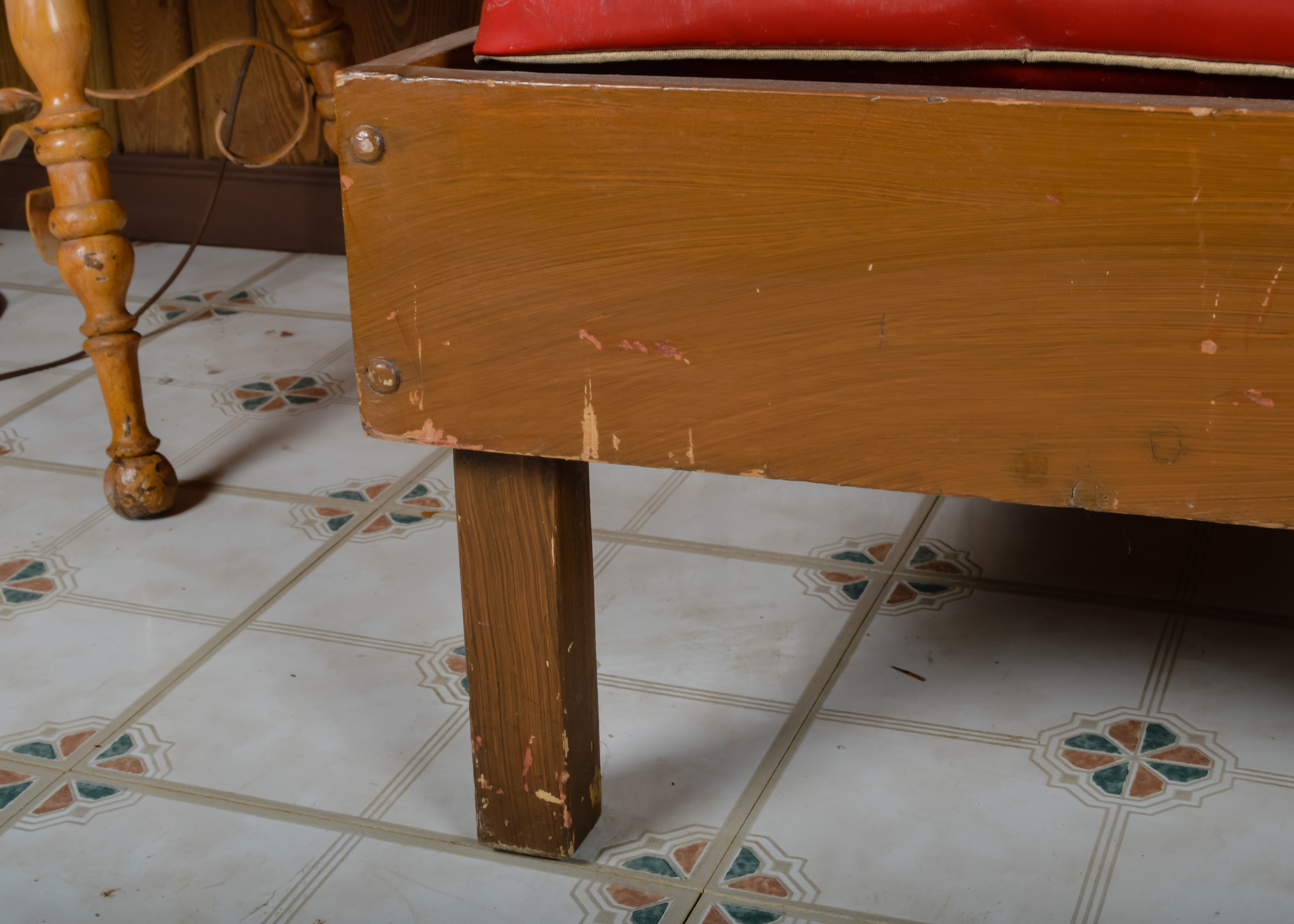 Vintage Red Vinyl Arm Chair with Square Legs